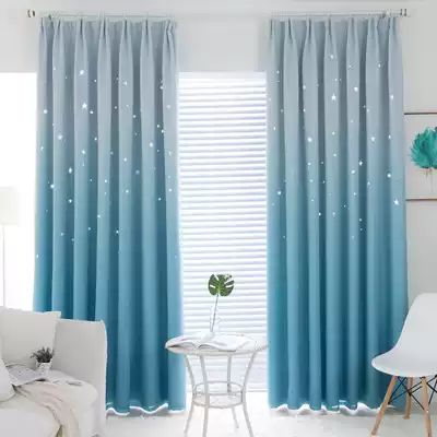 Korean fresh double-layer princess style hollow star curtains Girl heart bedroom finished curtains Floor-to-ceiling windows full shading