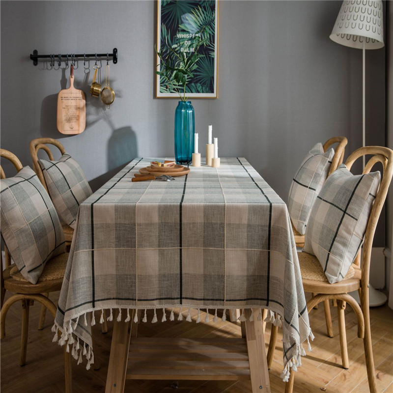 New products Korean style modern net red table cloth exploits grey plaid embroidered flowered lace cotton hemp cloth art table cloth