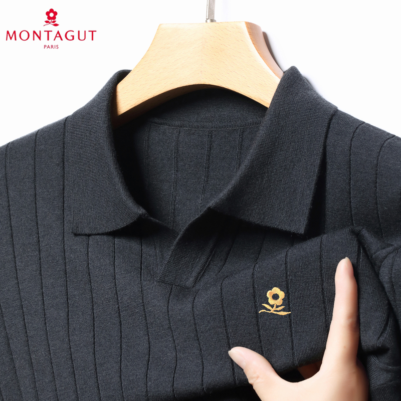 Montagut Cashmere Sweater for Men, Spring and Autumn Thin Style, Seagull Collar Knitwear, Business Attire, Middle-Aged and Elderly Men's Sweater