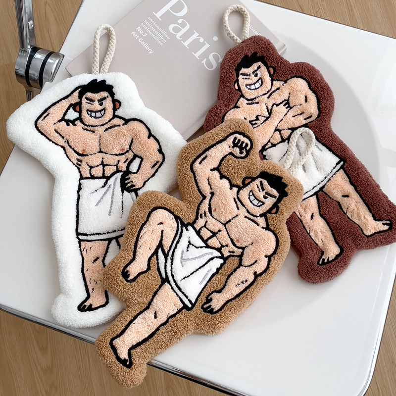 Creative Fitness Muscle Man Hand Towel Plush Toy Kitchen Sink Hanging Super Absorbent Coral Fleece Towel