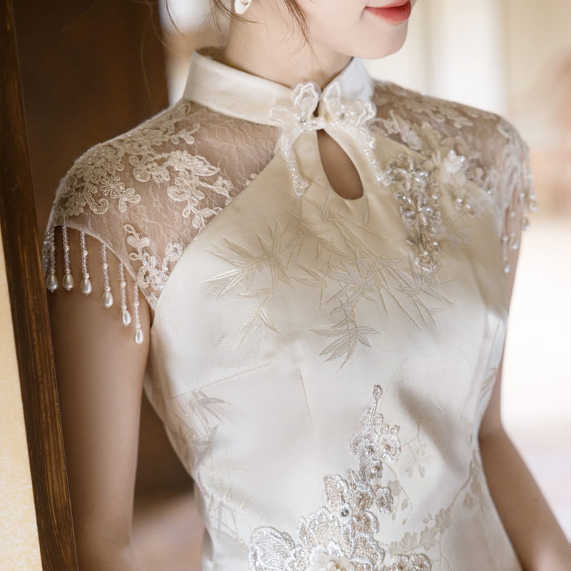 White Engagement Dress 2026 New Style Cheongsam for Women, New Chinese Style Bride's Toast Dress, Morning Gown, Suitable for Petite Women, Can Be Worn Daily