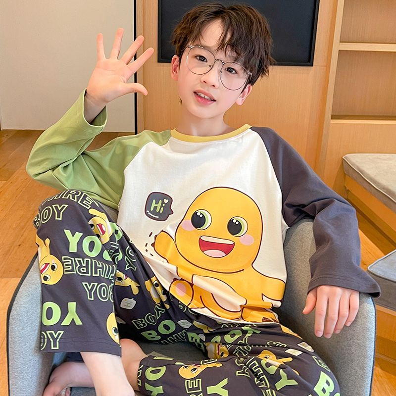 子供用ミルクドラゴンパジャマ 男の子 純綿 長袖 薄手スーツ ティーンエイジャー 春秋 中大 子供 男の子 家着