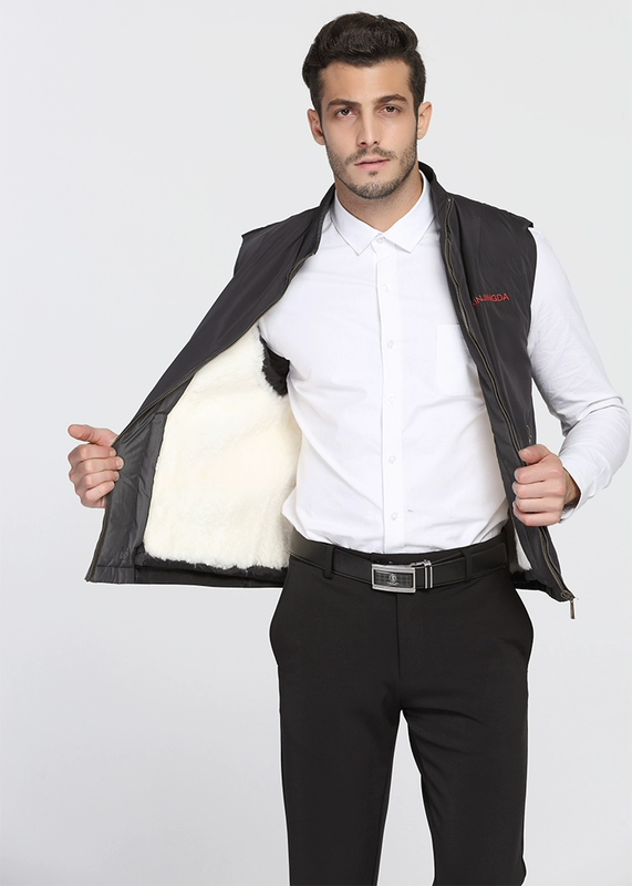 Mùa đông trung niên len vest nam lông một áo ấm cộng với nhung dày cổ áo vest cotton vai bố các kiểu áo ghi lê nam