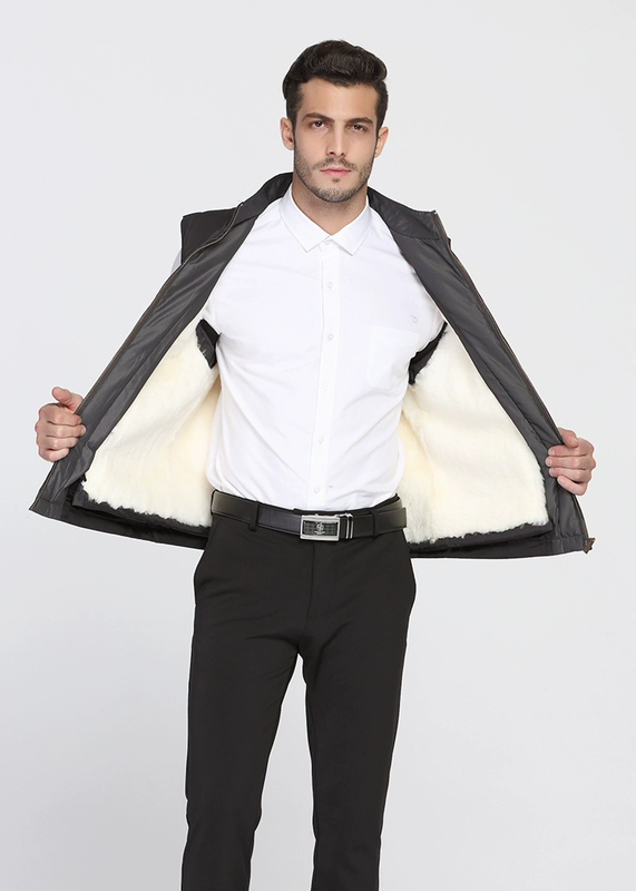 Mùa đông trung niên len vest nam lông một áo ấm cộng với nhung dày cổ áo vest cotton vai bố các kiểu áo ghi lê nam