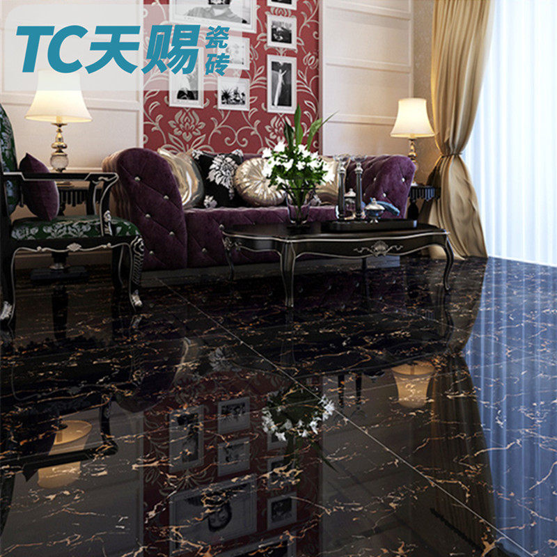 Foshan tile black gold floor tile 800x800 living room threshold stone through the doorstone masonry full glazed floor tile