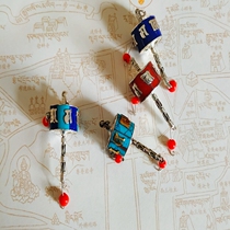 Tibets new ethnic style Tibetan silver inlaid turquoise turn Tube six-character truth pendant can be rotated