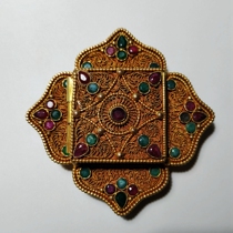 Tibetan Buddhism handmade red copper gilt gold pinching silk mosaic tourmaline glaze green home Mandala box