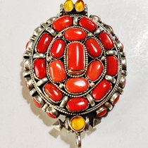 The Red Amulet of the year of the red amulet sterling silver inlaid gemstone box pendant ethnic Tibetan silver jewelry