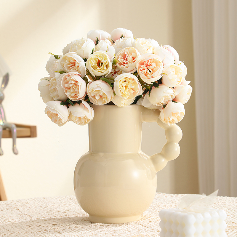 Creative method Pearl Handle Vase Milk Jug Floral's Living Room Desktop Flower Arrangement Emulation Flower Pendulum home Decorative Products-Taobao