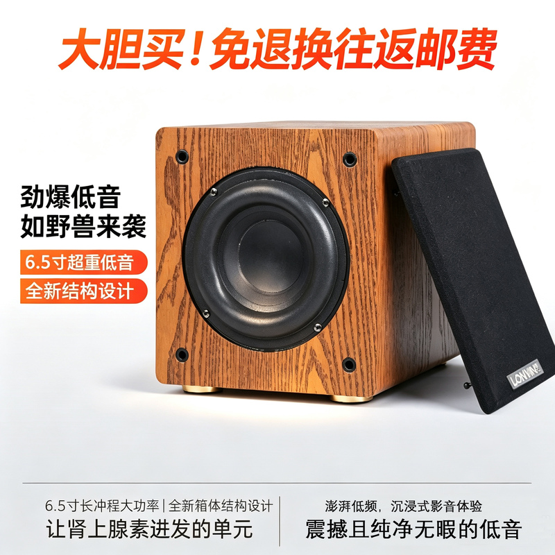 6.5inch Large Magnetic Steel Super Bass Shocking Passive Subwoofer 2.1 5.1 Home Theater Wooden Speakers
