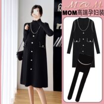 Pregnant womens spring and autumn suits new hot mom Korean temperament small fragrant style mid-length tank top knitted versatile bottoming shirt