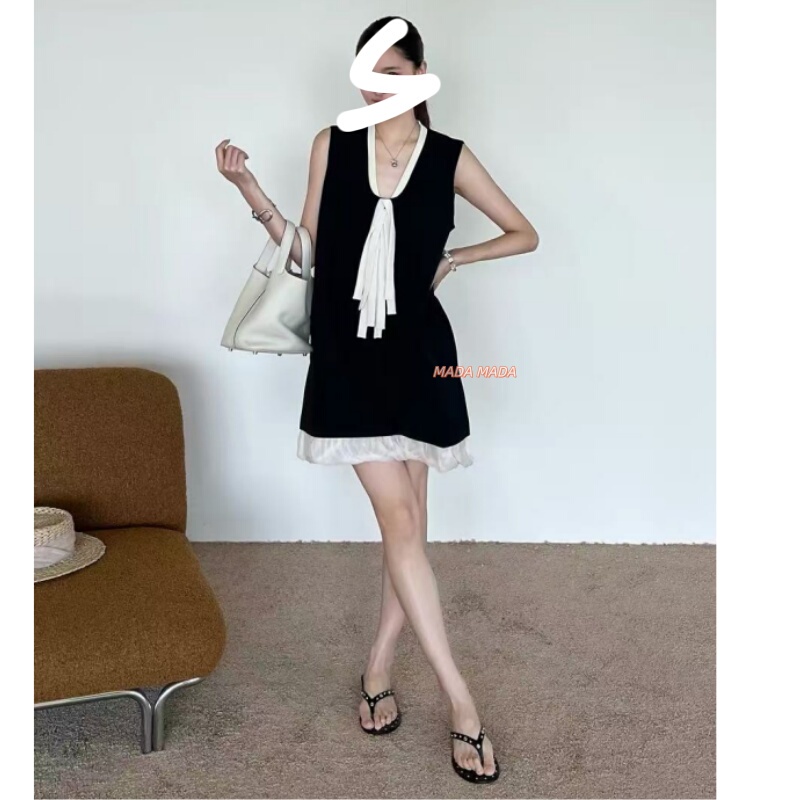 Mom~2026 Summer New Style Flowing Paris Hem with Soft Tulle Splicing and Tassel Ribbon A-Line Sleeveless Dress for Women
