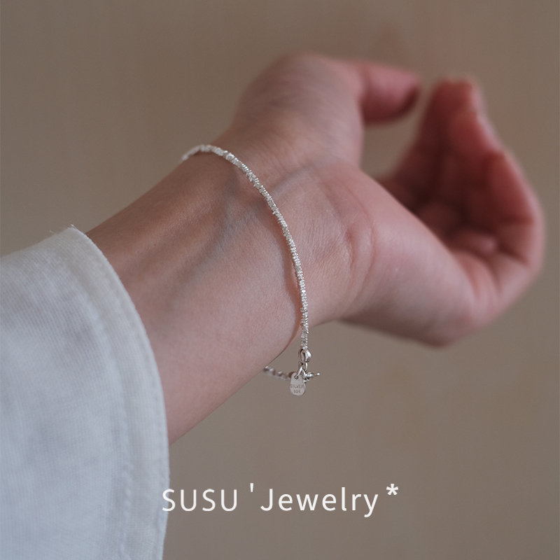 Minimalist Fine Silver LAOSHU Irregular Super Shiny S925 Sterling Silver Bracelet, Exquisite and Versatile