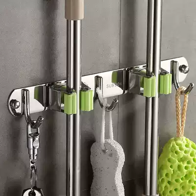 Mop hanger-free mop adhesive hook wall hanging mop rack broom card holder powder room mop clip