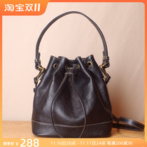 Leather womens bag bucket bag soft leather hand-held messenger bag womens first layer cowhide original high-end vegetable tanned leather handbag
