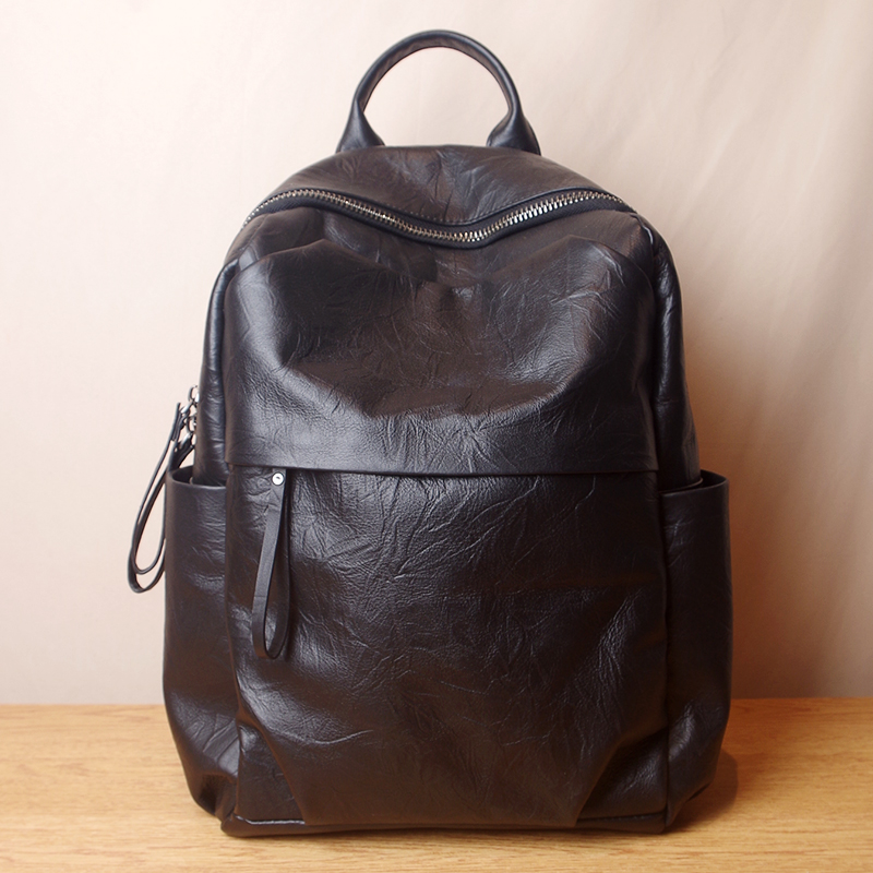 Genuine leather backpack men's large-capacity first layer cowhide casual soft leather men's leather 14-inch computer backpack