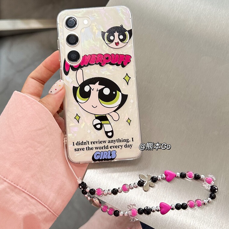 Power Puff Girls With Bead Wrist Lanyard Strap S22, S22 , S22 , S21, S21 , S21 S23, S23 Plus, S23 Ultra Note 20, Note 20