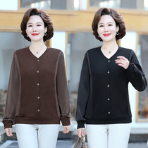 Mother Loaded Spring Dress Long Sleeve T-Shirt Pure Color V Collar Splicing Undershirt Old Age Womens Dress Big Code Fashion Loose Blouse