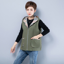 Middle-aged Lady vest mother dress spring hooded cotton horse clip Joker top casual loose size outside wear