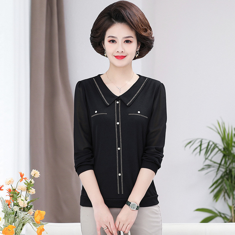 Middle aged woman dress in spring dress Long sleeves T-shirt square collar small scents pure inner lap clothes fashion moms dress blouses
