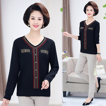 2021 middle-aged womens autumn clothes long sleeve base shirt size mother dress age-reducing fashion small fragrant style T-shirt