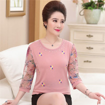 Middle-aged and elderly womens spring clothes seven-point sleeve T-shirt mother 40-50 years old summer mid-sleeve new base coat thin