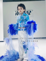 Rental Blue Mountains and Rivers Boys Chinese Style Crouching Tiger Hidden Dragon Chinese Fashion Childrens Catwalk Model Dress 0212
