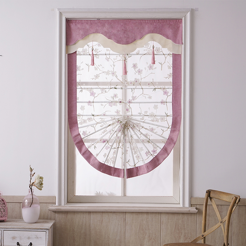 Curtains Nordic Ins Teenage Girl Hearts Short Door Curtain Living-room Balcony Dining Room Kitchen Light Transmission Veil Fan-shaped Roman Curtain