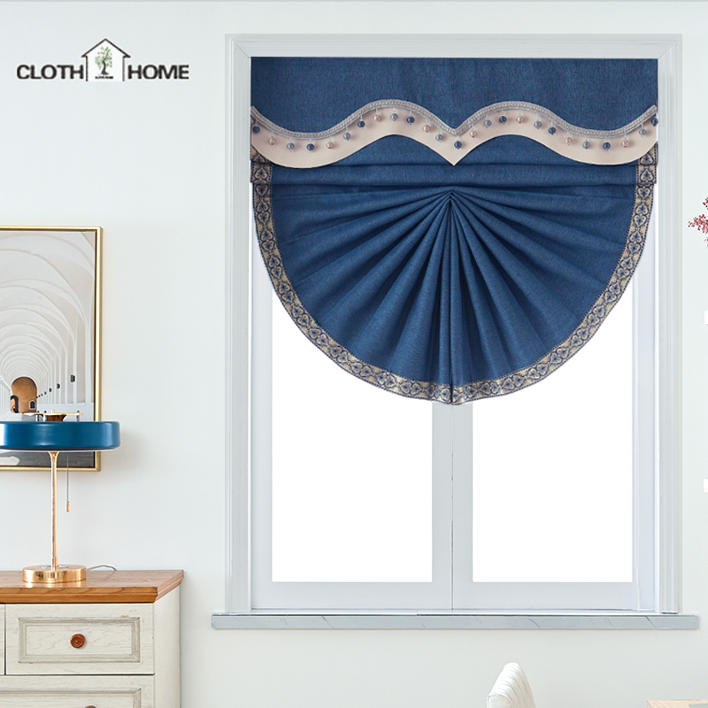 New style curtain living room bedroom balcony study new Chinese style blackout curtain cloth fan-shaped lifting Roman curtain
