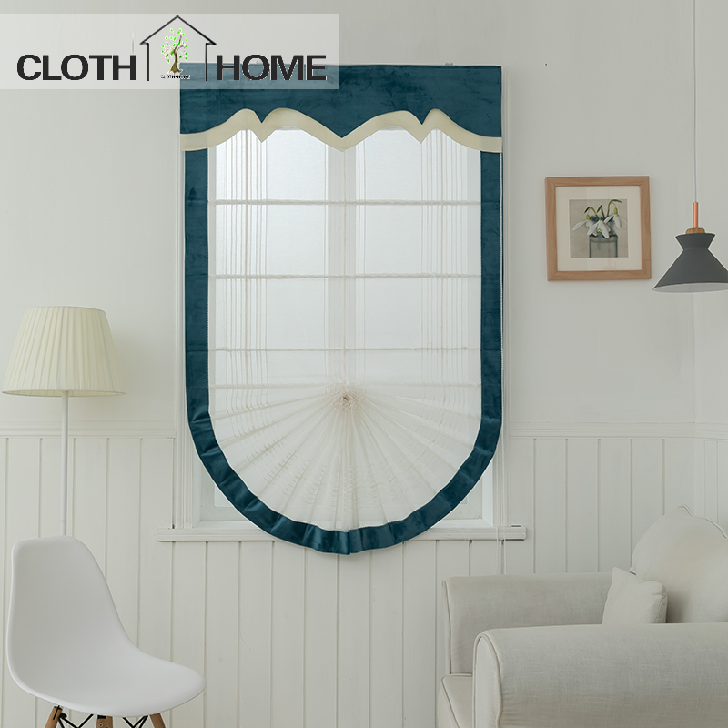 Curtains light and luxurious Nordic modern dining room Kitchen Makeup Room Living Room Eu Roman Curtain Lift fan-shaped yarn curtain