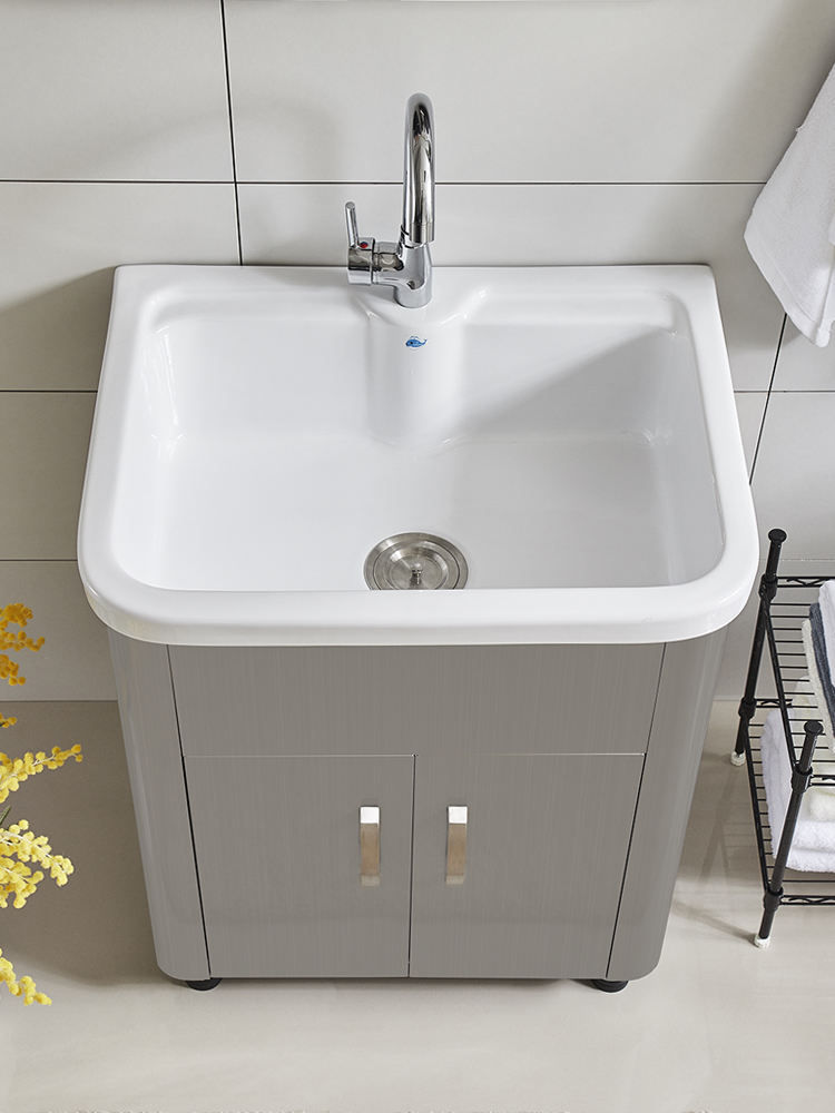 New stainless steel laundry cabinet balcony Bathroom washing pool washing basin with rubber ceramic table basin bathroom