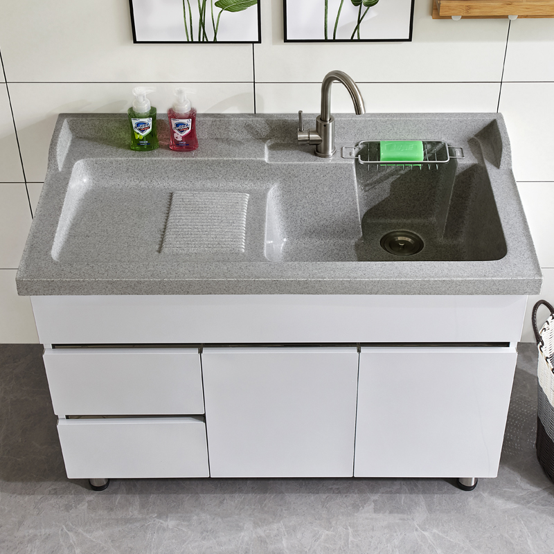 New with washboard quartz stone basin European-style stainless steel laundry cabinet Balcony Bath Cabinet Combined Laundry Pool Bathroom-Taobao