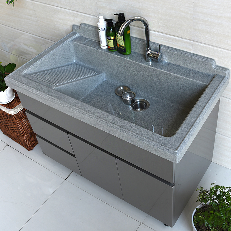 Modern simple quartz stone deep basin stainless steel balcony wash closet laundry sink laundry basin with washboard bathroom cabinet