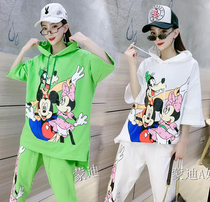 Mickey Short Sleeve Sportswear Set Women 2021 Summer Half Sleeve New Loose Leisure Students Two Piece Tide Hip Hop