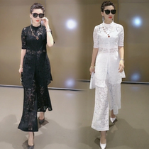 Net red lace suit women summer 2021 New Korean version of loose two-piece foreign fashion wide leg pants trend