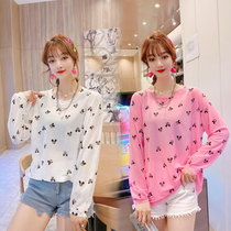 Sunscreen womens long sleeve ice silk T-shirt knitted pullover air conditioner Mickey blouse 2021 new summer Korean version loose