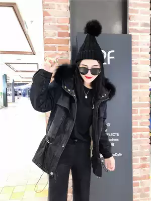 2021 autumn and winter new fashion medium and long version of Big wool collar cotton coat coat women's style overcome coat slim hooded cotton coat