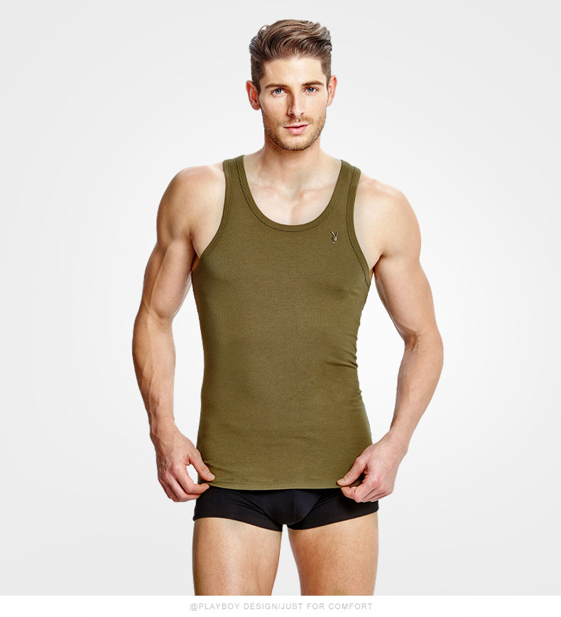 Playboy của Nam Giới Vest Cotton Slim Thanh Niên Tập Thể Dục Hurdle Thể Thao Thắt Chặt Mùa Hè Hơi Thở Tự Do