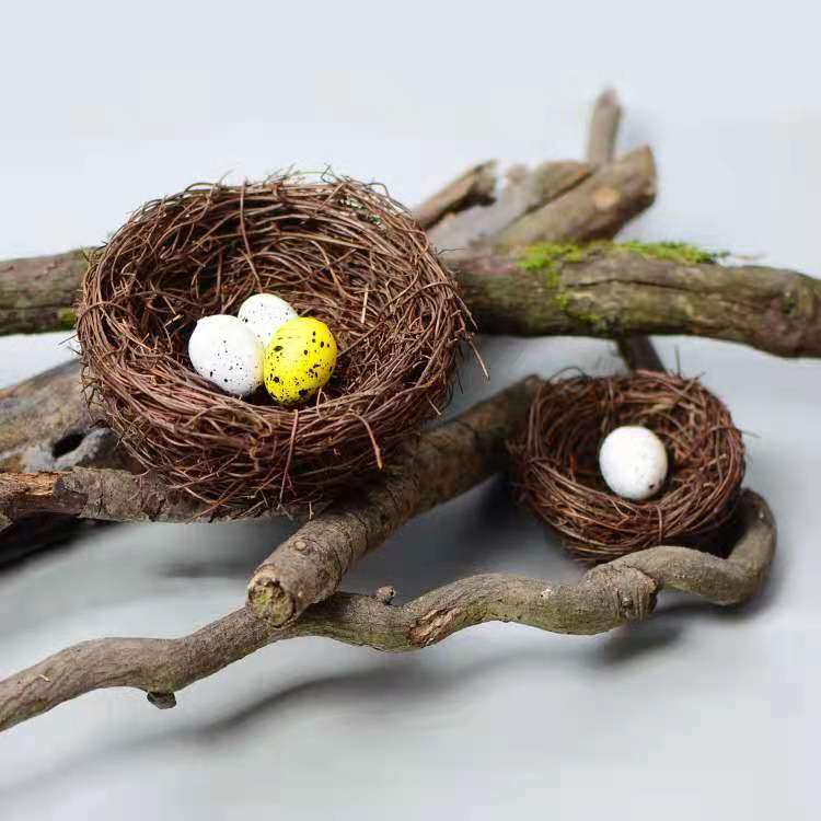 Handcrafted Vine Woven Bird Nest Emulation Small Bird Suit Bird Cage Interior Decoration Pendulum PHOTO Decorative Craft Gift Hem
