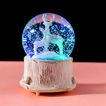  Couple Elk music box Crystal ball decoration snowflake crystal light glowing cute music box for men and women birthday gifts