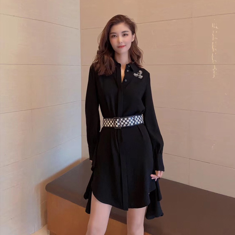 Auamisch Banner 2022 Spring New Nail Beads Embroidery Shirt-Style Dress Women 5500308-2062811-001