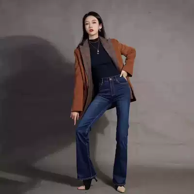 Novel gothic 2021 spring new all-match high-waist micro-lapped jeans female 1100271-2033742-001