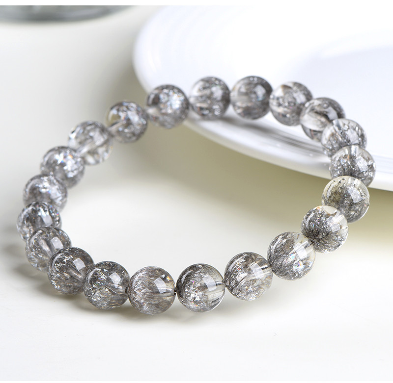 Natural Fireworks Crystal Bracelet Women's Round Bead Silver Gray Bracelet Jewelry