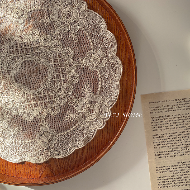 Pharaonic court chic retro idyllic garden Broken Lace Table Mats Dins Girl Embroidered Dining Mat Cups Cushion Photo Props