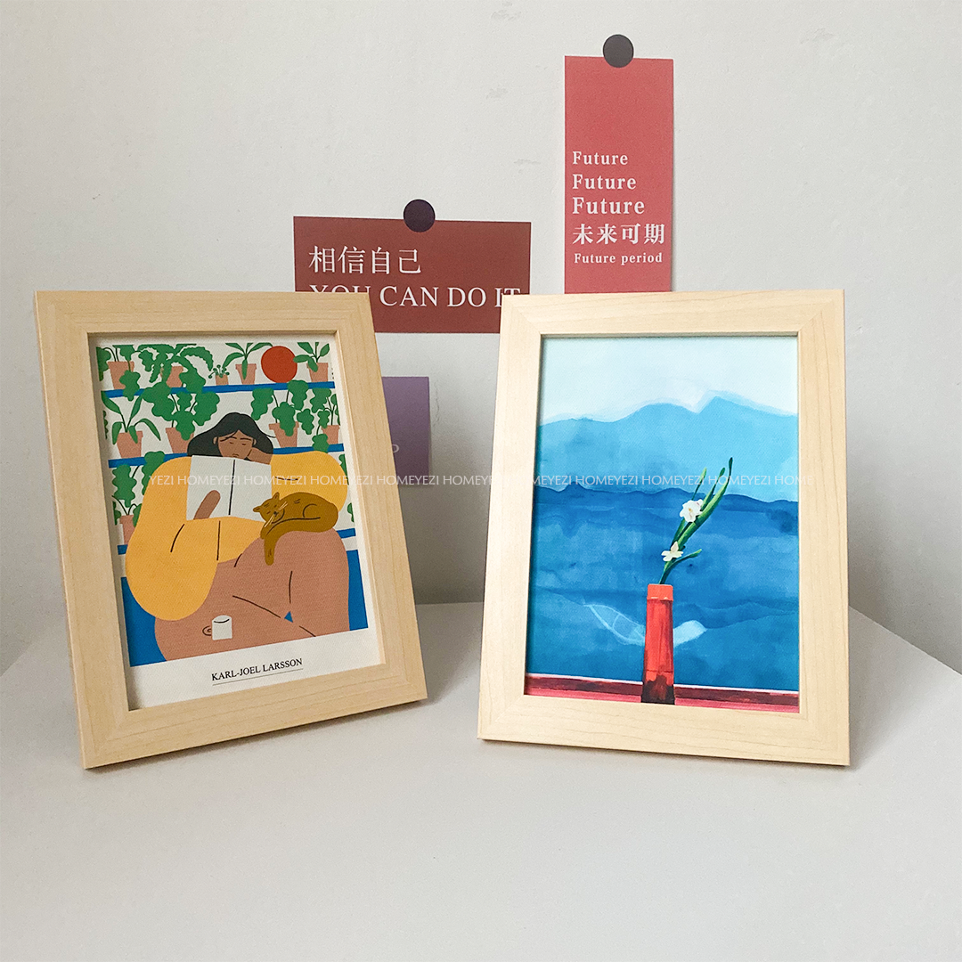 Ins Korean style simple log color oil painting photo frame set table Nordic B & B home soft decoration room desktop decoration