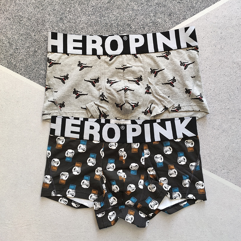 Creative and Stylish All-Cotton Men's Boxer Briefs, Trendy Youth Underwear with a Cool Ninja Boxing Glove Design