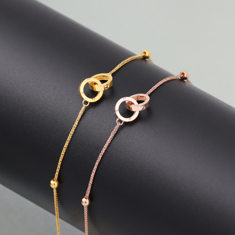 Migao Jewelry 18K Rose Gold, Gold, Platinum, Diamond Pattern, Interlocking Double Ring Bracelet