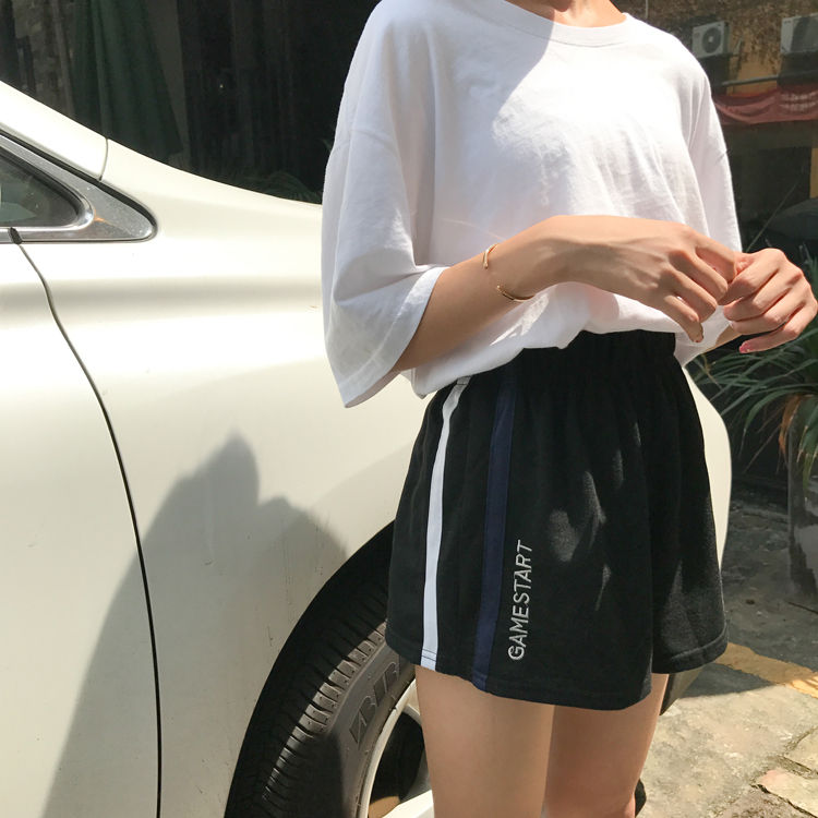 Phiên bản tiếng Hàn giản dị chạy bộ quần short ống rộng nữ mùa hè mới hoang dã lỏng lẻo eo cao cỡ lớn béo đen MM mẫu quần sooc nữ đẹp 2021