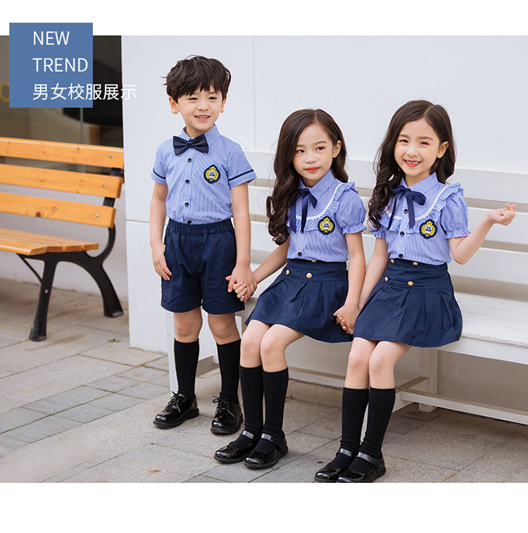Chơi gấu con ngầu 2019 mới Anh áo sơ mi tay ngắn phù hợp với mẫu giáo quần áo hè học sinh đồng phục học sinh - Đồng phục trường học / tùy chỉnh thực hiện cửa hàng quần áo trẻ em