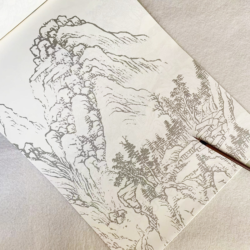 China Painting Zero Foundation Starter Stroke White Sketching Manuscript Landscape Sketch of Mountain Stone Mountain Stone Trees Mustard-Taobao